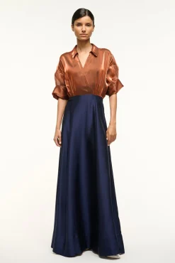 STAUD SHUBERT DRESS IRIDESCENT CACAO MIDNIGHT><noscript><img width=
