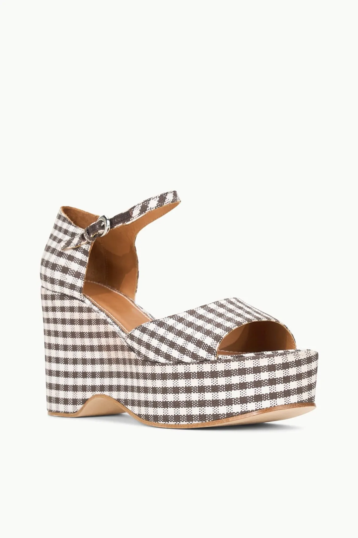 STAUD STELLA PLATFORM SANDAL DARK CHOCOLATE MICRO CHECK> Platforms & Wedges