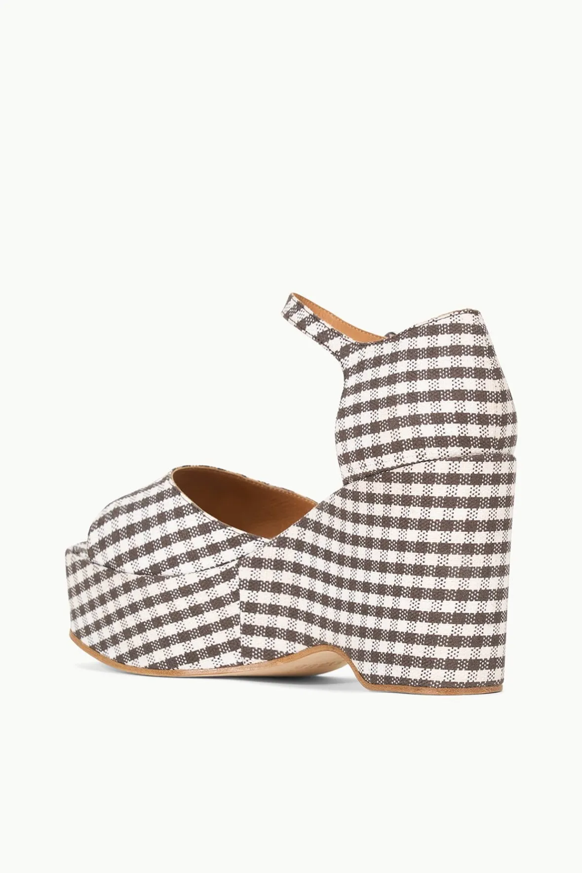 STAUD STELLA PLATFORM SANDAL DARK CHOCOLATE MICRO CHECK> Platforms & Wedges