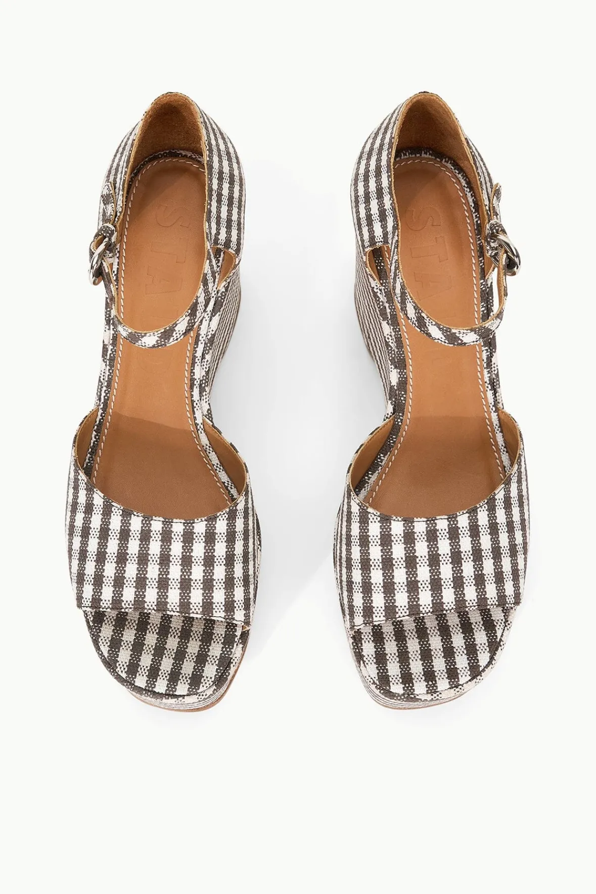 STAUD STELLA PLATFORM SANDAL DARK CHOCOLATE MICRO CHECK> Platforms & Wedges
