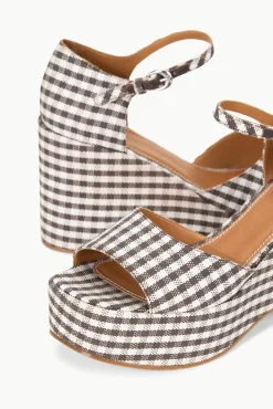 STAUD STELLA PLATFORM SANDAL DARK CHOCOLATE MICRO CHECK><noscript><img width=