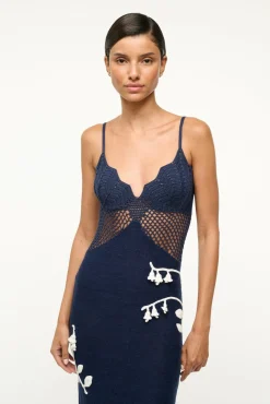 STAUD TARA DRESS NAVY WHITE> Knit Dresses|Maxi Dresses