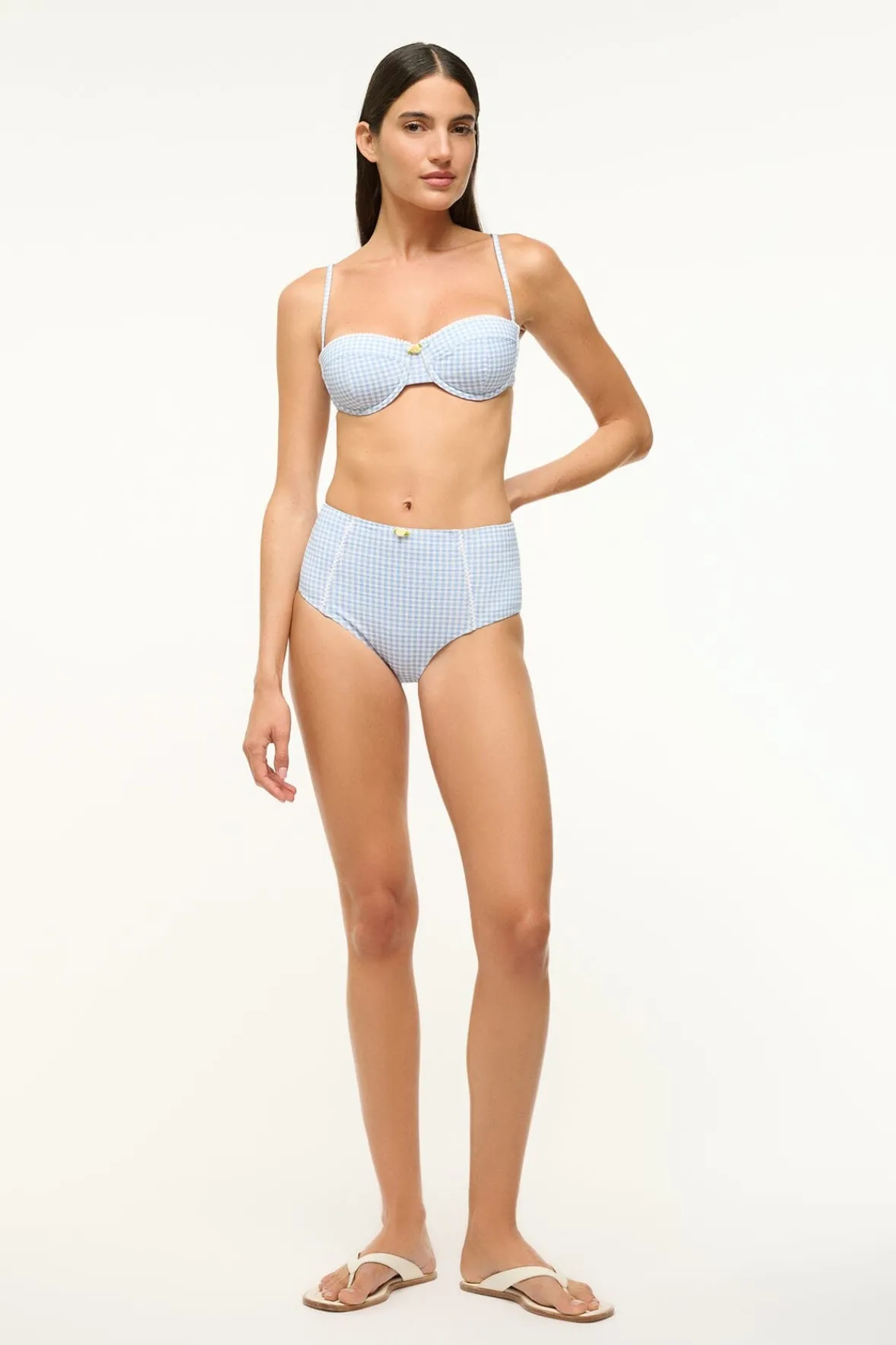 STAUD WAILEA BIKINI BOTTOM SKY MICRO CHECK> Swim|Bikinis