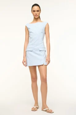 STAUD WALKER DRESS SKY MICRO CHECK> Mini Dresses|Dresses