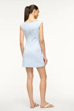 STAUD WALKER DRESS SKY MICRO CHECK><noscript><img width=