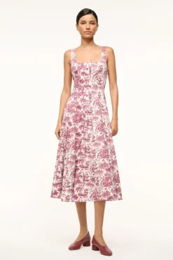 STAUD WELLS DRESS BORDEAUX TOILE> Midi Dresses|Dresses