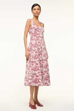 STAUD WELLS DRESS BORDEAUX TOILE> Midi Dresses|Dresses