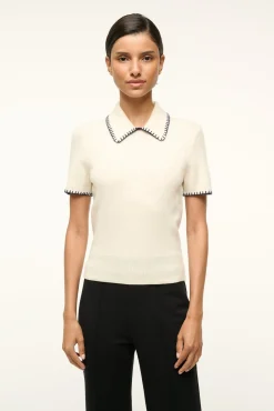 STAUD WINDSOR TOP IVORY NAVY> Tops