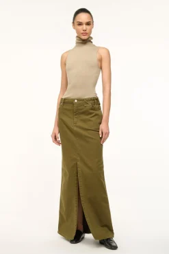 STAUD WRANGLER THE MAXI SKIRT SERGEANT GREEN> Denim|Skirts